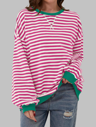 Casual Long Sleeve Round Neck Striped Shirt