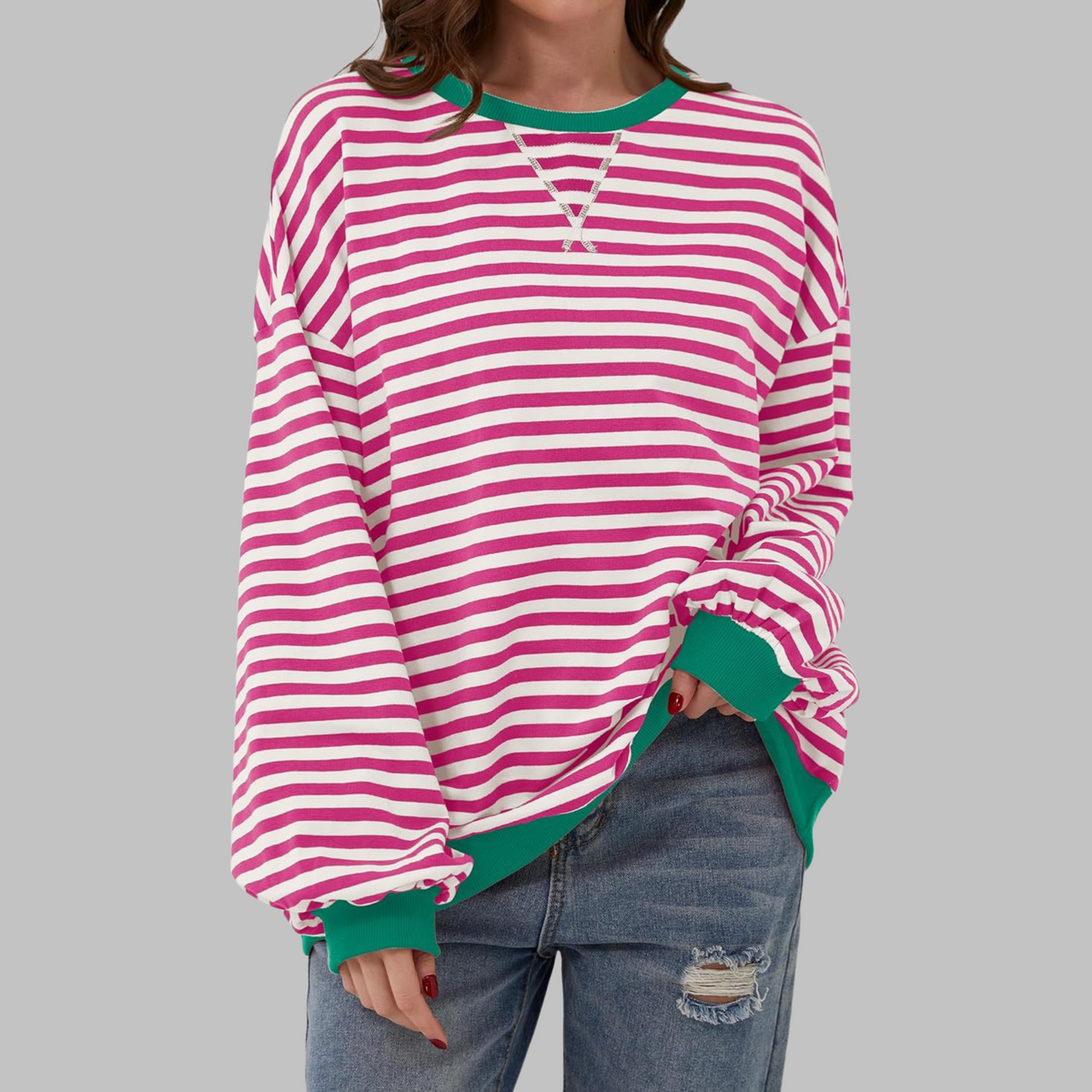 Casual Long Sleeve Round Neck Striped Shirt