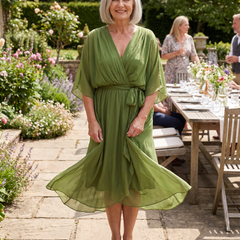 Powell chiffon dress, worn