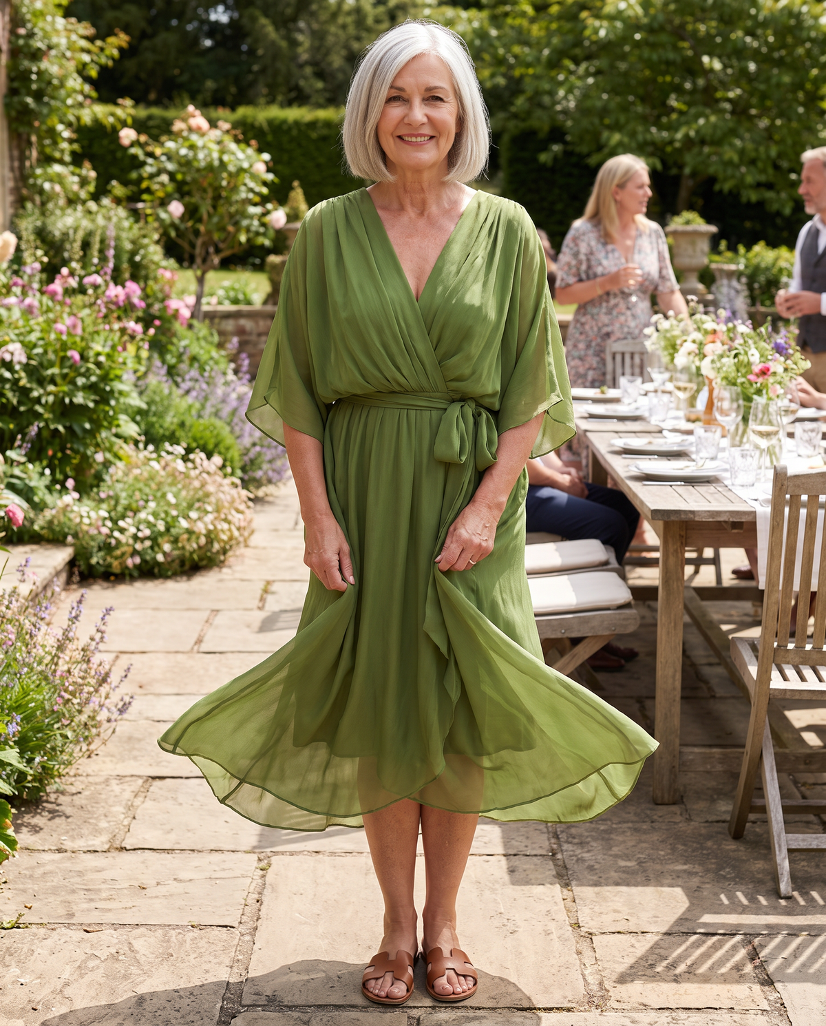 Powell chiffon dress, worn