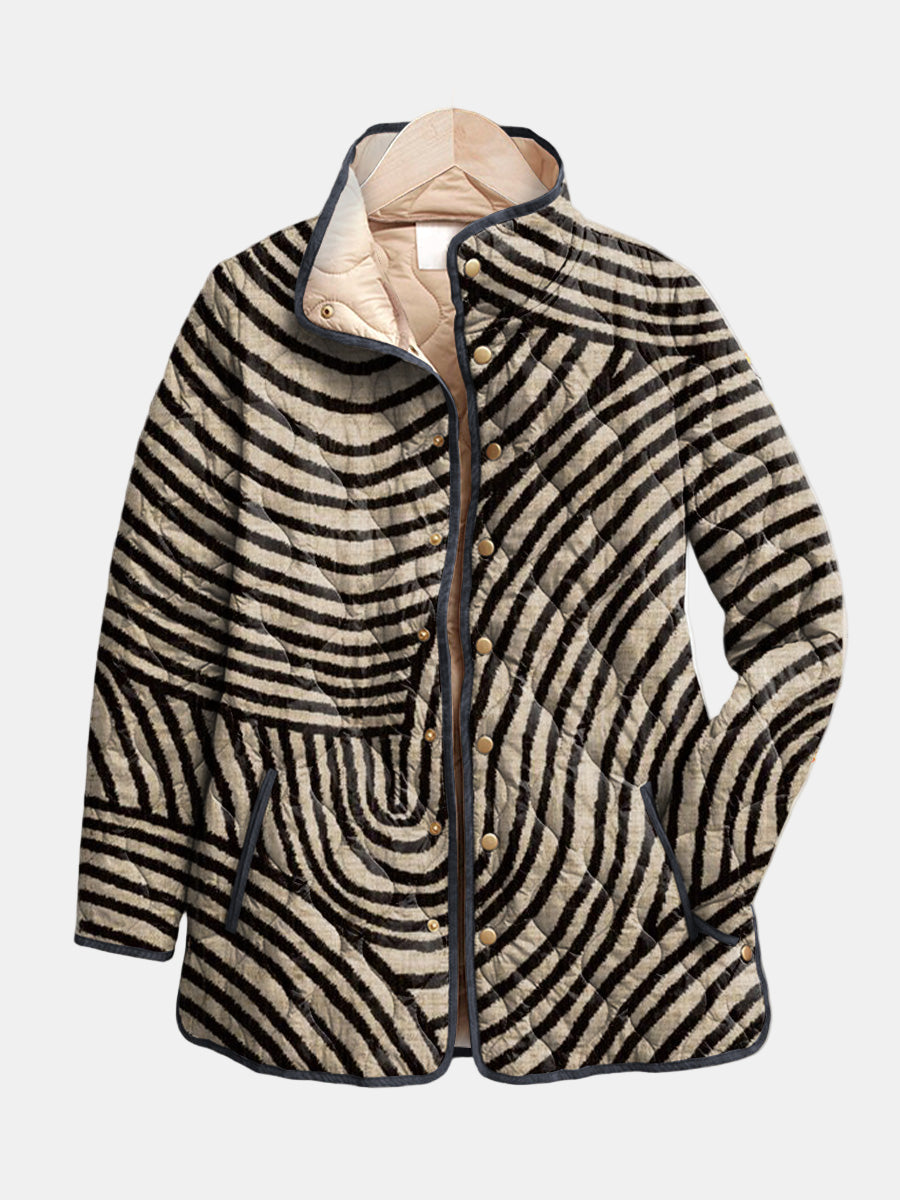 Retro Hand-Drawn Circle Design Quilted Jacket