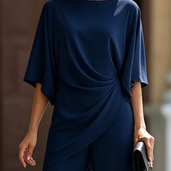 Cape-Sleeve Draped Waist Two-Piece