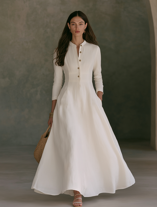 Linen A-Line Maxi Dress for Women