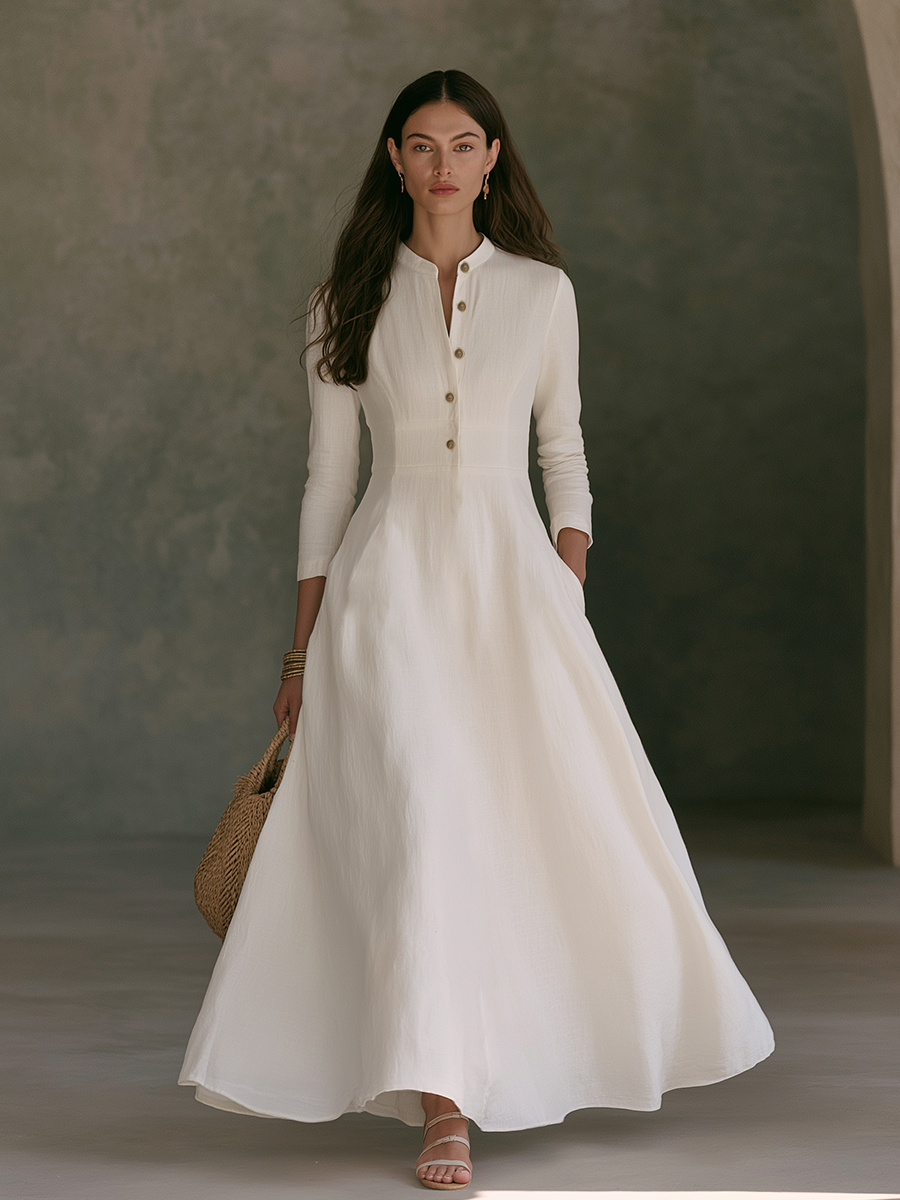 Linen A-Line Maxi Dress for Women