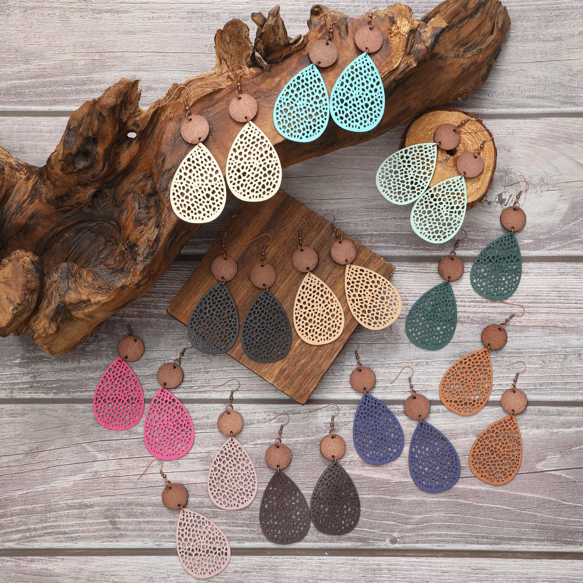 Vintage Style Hollow-Out PU Leather Drop Earrings