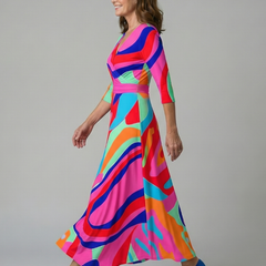 Natalie | Wrap-Neckline Midi Dress with 3/4 Sleeves