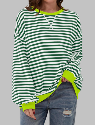 Casual Long Sleeve Round Neck Striped Shirt
