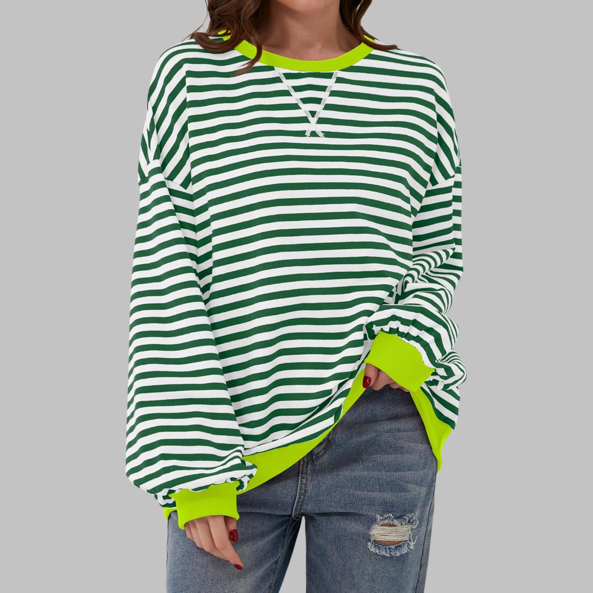 Casual Long Sleeve Round Neck Striped Shirt