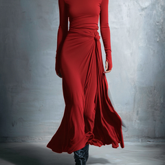 Long-Sleeve Side-Tie Draped Maxi Dress for Women