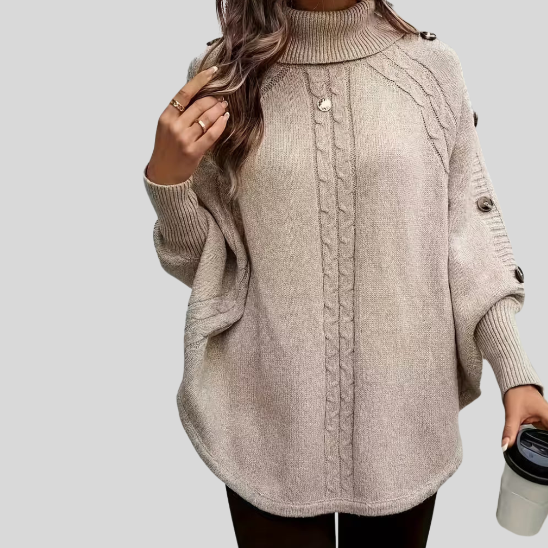 High-Neck Cable-Knit Sweater
