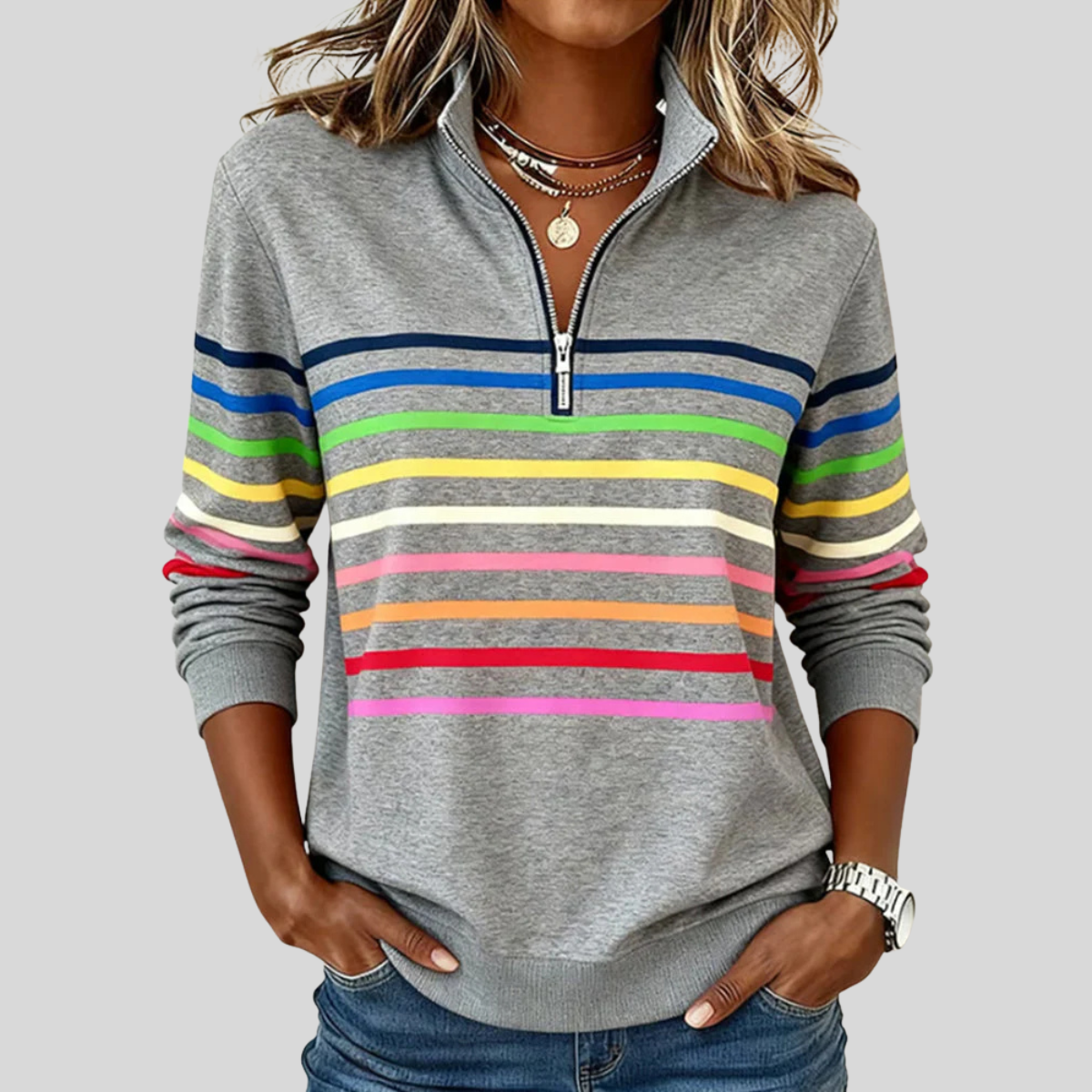 Colourful Striped Quarter-Zip Sweatshirt