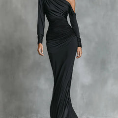 Satin Ruched Asymmetrical Mermaid Maxi Dress for Women