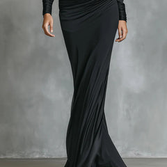 Satin Ruched Asymmetrical Mermaid Maxi Dress for Women