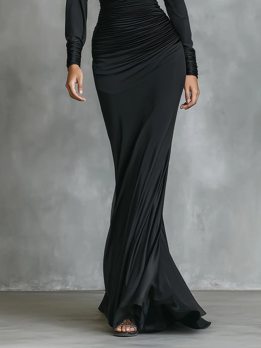 Satin Ruched Asymmetrical Mermaid Maxi Dress for Women