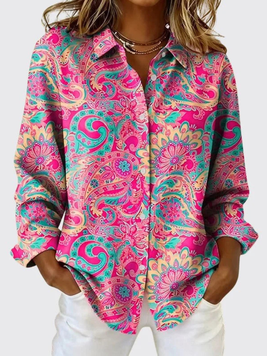 Paisley Print Button-Up Blouse