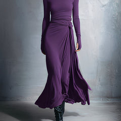 Long-Sleeve Side-Tie Draped Maxi Dress for Women