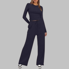 Casual Long Sleeve Top and Wide Leg Pants Set
