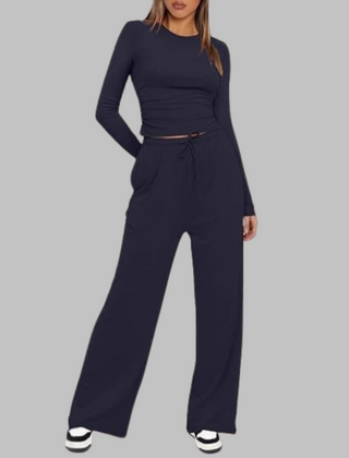 Casual Long Sleeve Top and Wide Leg Pants Set