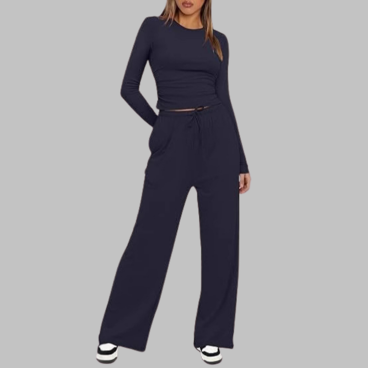 Casual Long Sleeve Top and Wide Leg Pants Set