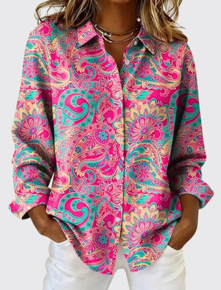 Paisley Print Button-Up Blouse