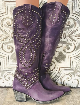 Studded Western Knee-High Boots