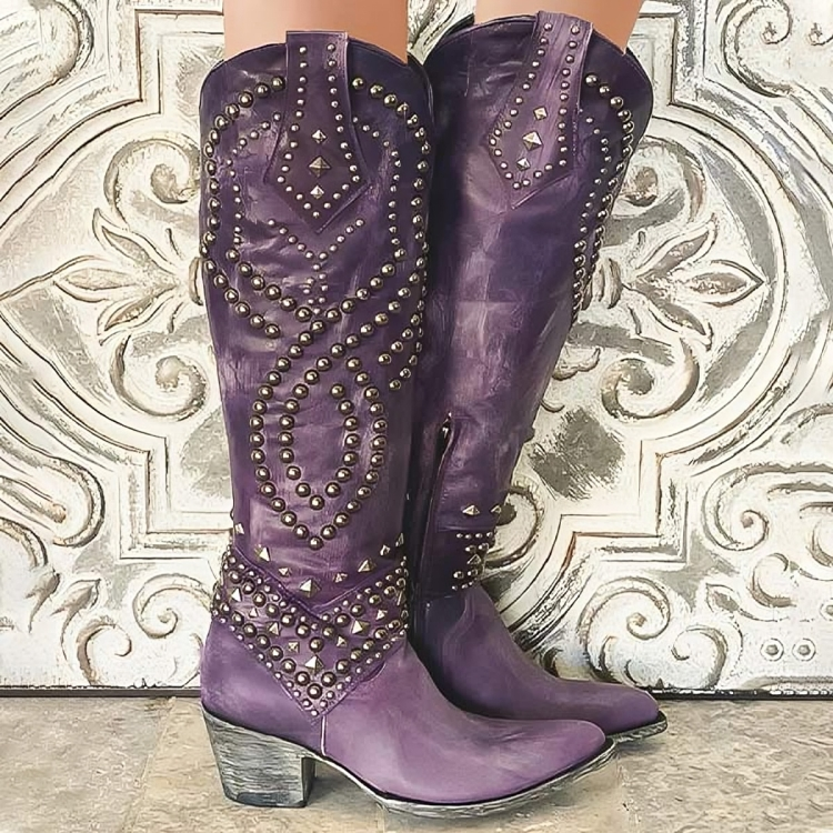 Studded Western Knee-High Boots