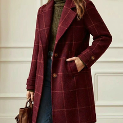 Plaid Wool-Blend Long Coat