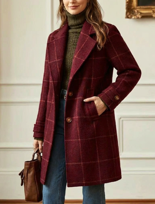 Plaid Wool-Blend Long Coat
