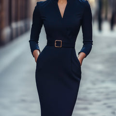 Tivara | Belted Sheath Dress with Mandarin Collar