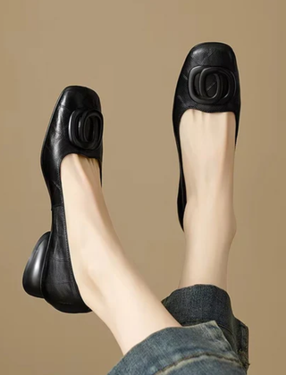 Square-Toe Vegan Leather Ballet Flats