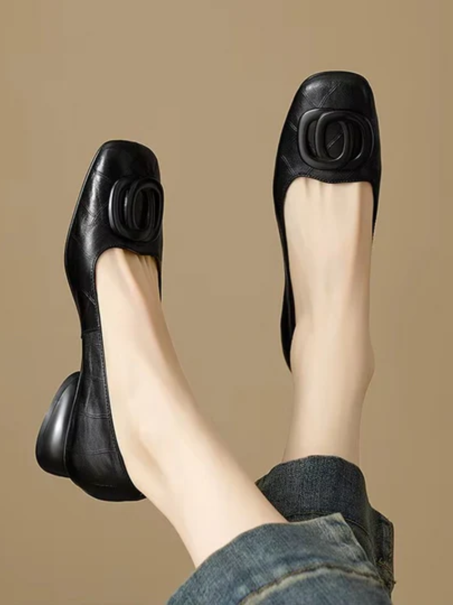 Square-Toe Vegan Leather Ballet Flats