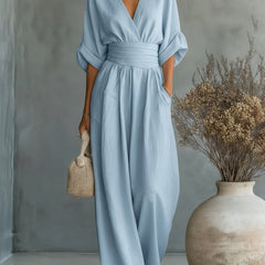 V-Neck High-Waist Jumpsuit