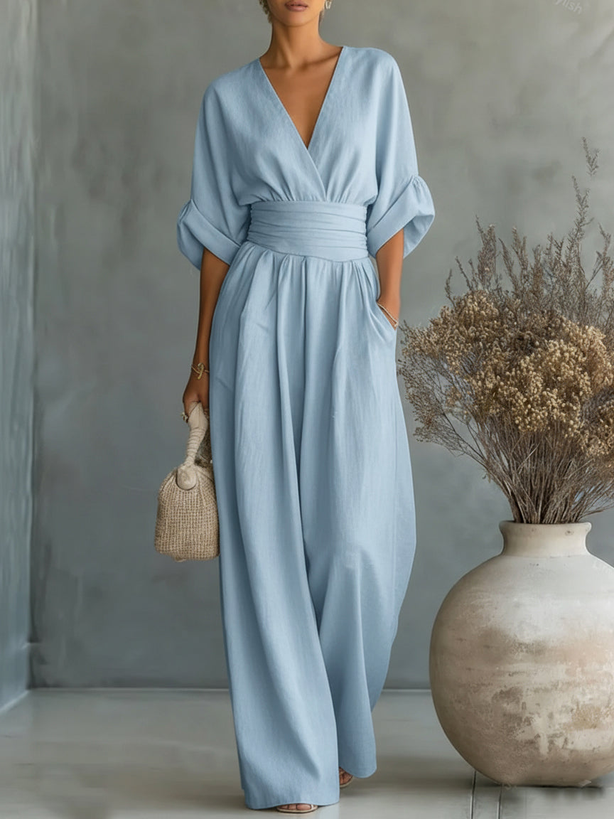 V-Neck High-Waist Jumpsuit