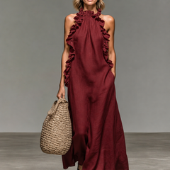 Red sleeveless ruffle maxi dress