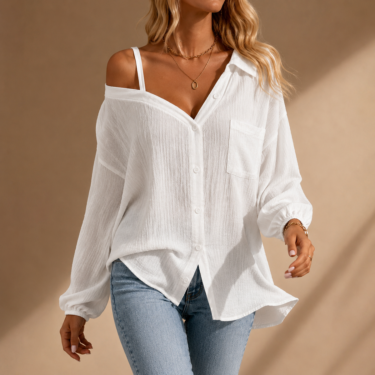 Off-Shoulder Linen Shirt