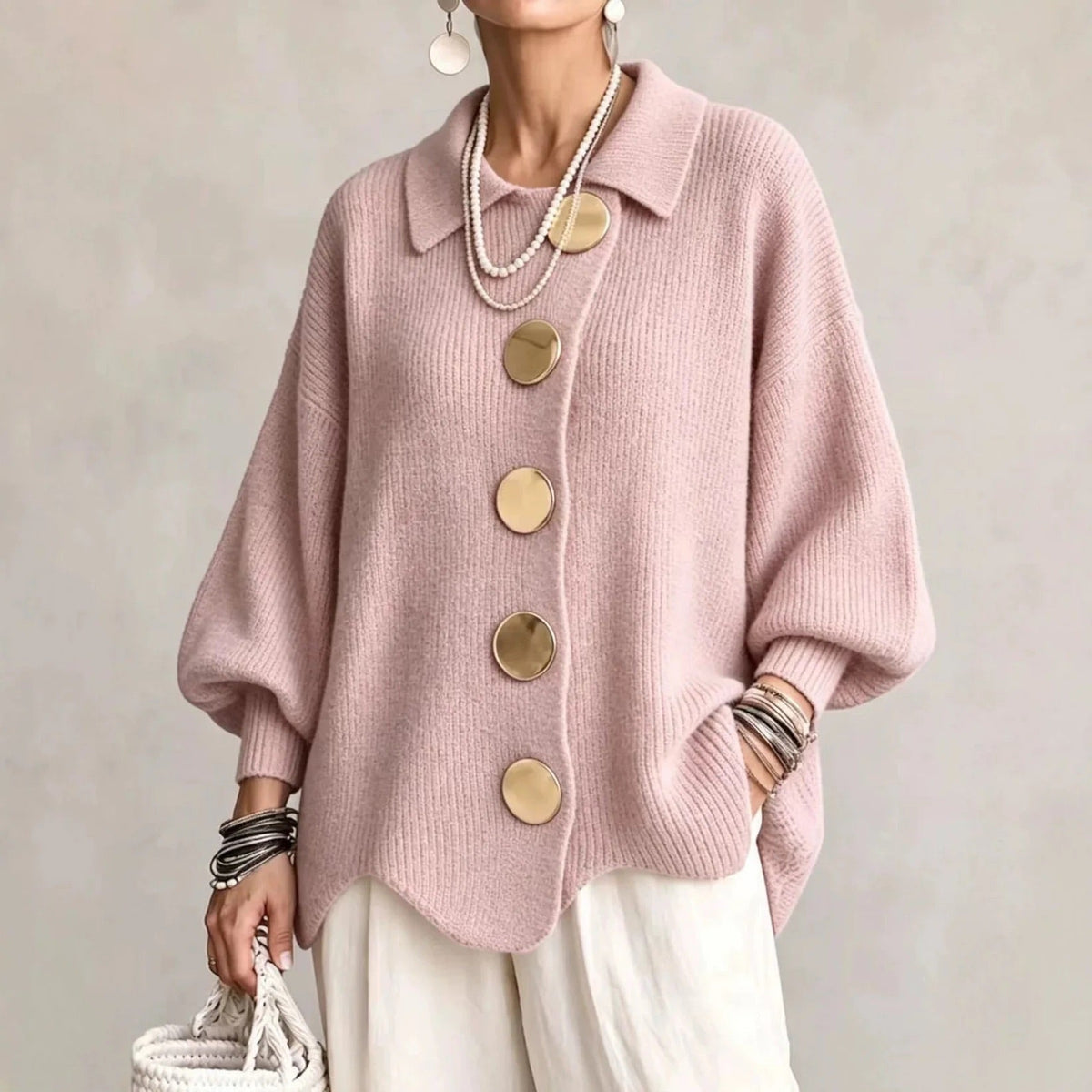 Oversized Collared Button Cardigan