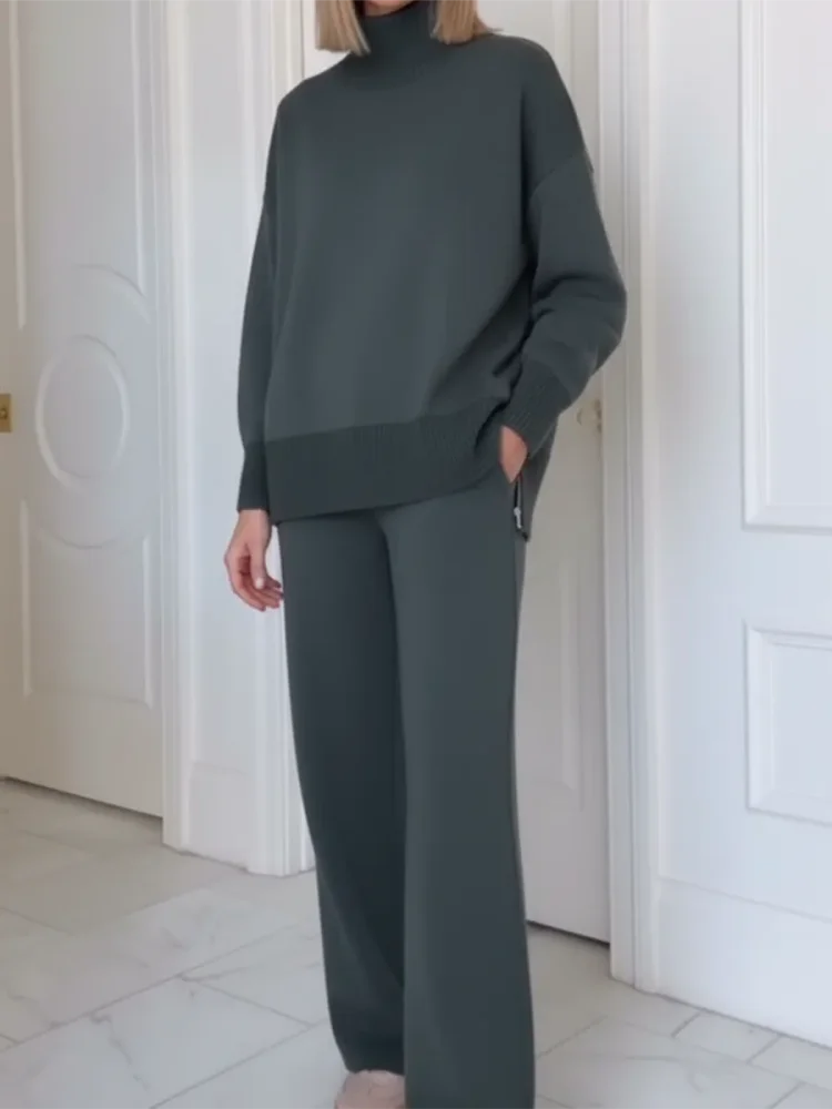 de Dos Piezas con Cuello Alto y Cremallera, Pantalones Rectos