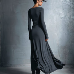 Long-Sleeve Side-Tie Draped Maxi Dress for Women