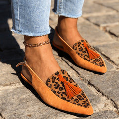 Slingback Mules with Tassels in orange and leopard