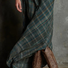 Plaid Button-Front Long-Sleeve Maxi Shirt Dress for Women