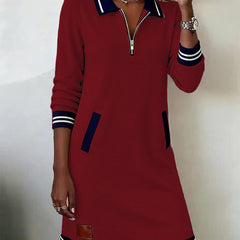 Casual Long Sleeve Dress with Zip Closure