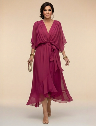 Monique | V-Neck Chiffon Midi Dress