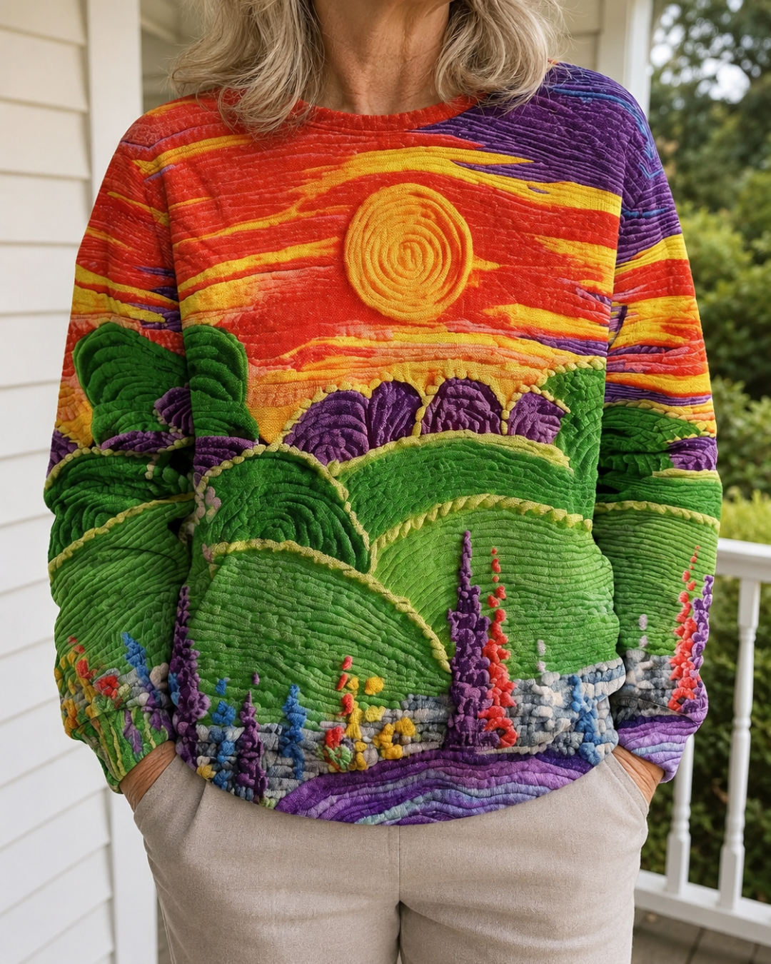 Sunburst Landscape Print Sweater