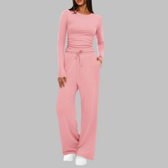 Casual Long Sleeve Top and Wide Leg Pants Set