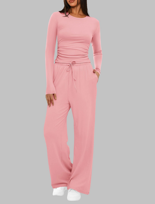 Casual Long Sleeve Top and Wide Leg Pants Set
