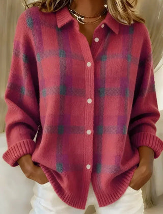 Classic Collared Plaid Cardigan