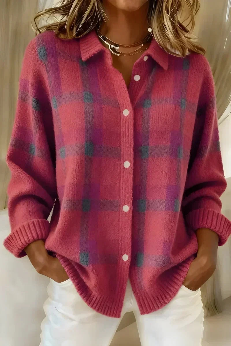 Classic Collared Plaid Cardigan