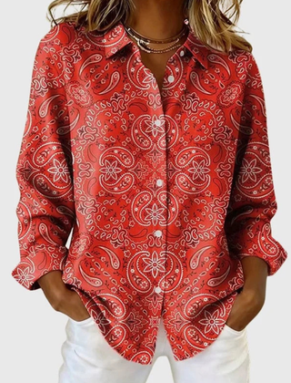 Paisley Print Button-Up Blouse