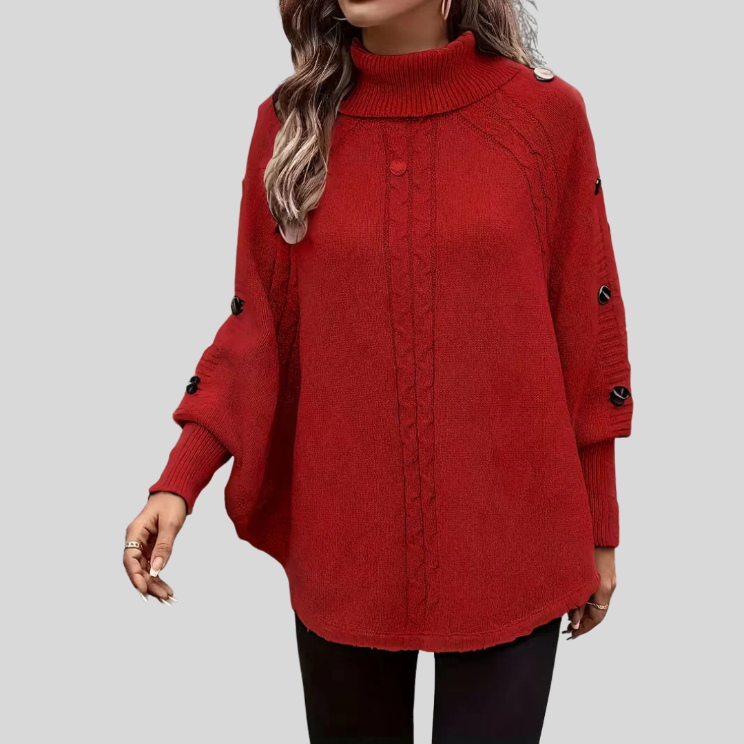High-Neck Cable-Knit Sweater