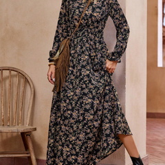 Odette | Tie-Neck Maxi Dress with Puff Sleeves